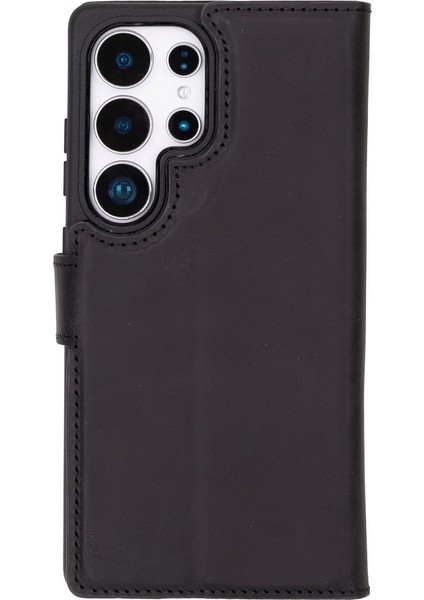 Samsung Galaxy S25 Ultra Uyumlu, Hakiki Deri, El Yapımı, Cüzdanlı Kılıf, Mat Siyah indirimleri