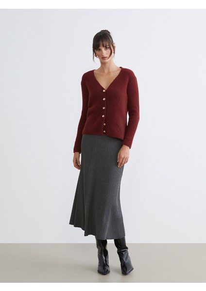 Yeni Sezon Beli Lastikli Kloş Triko Etek