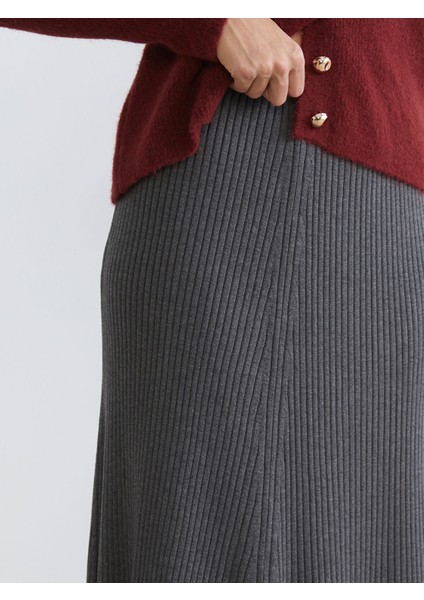 Yeni Sezon Beli Lastikli Kloş Triko Etek modelleri