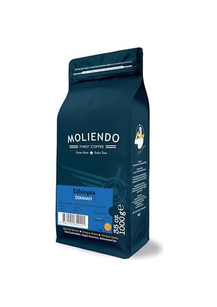 Moliendo Finest Coffee Ethiopia Djimmah Yöresel Kahve (Çekirdek Kahve) 1000 G