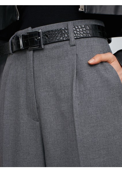 72213 Kıvrık Paça Kemerli Pantolon-Gri fırsatları