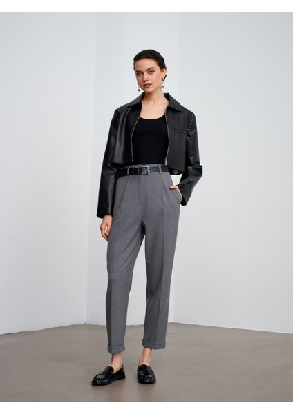 72213 Kıvrık Paça Kemerli Pantolon-Gri