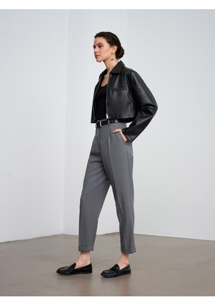 72213 Kıvrık Paça Kemerli Pantolon-Gri modelleri