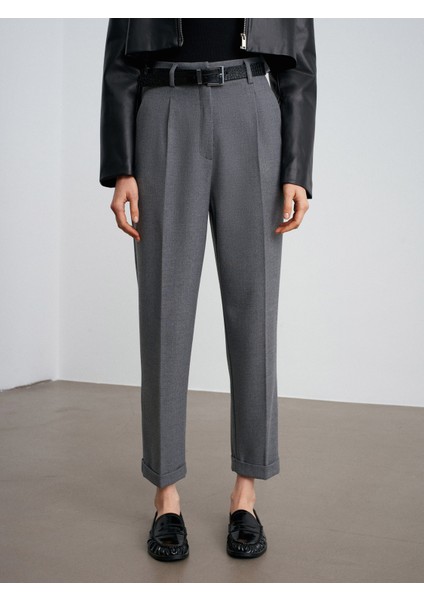 72213 Kıvrık Paça Kemerli Pantolon-Gri indirimleri