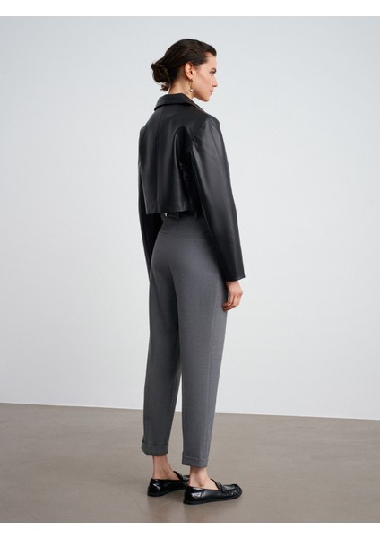 72213 Kıvrık Paça Kemerli Pantolon-Gri fiyatları
