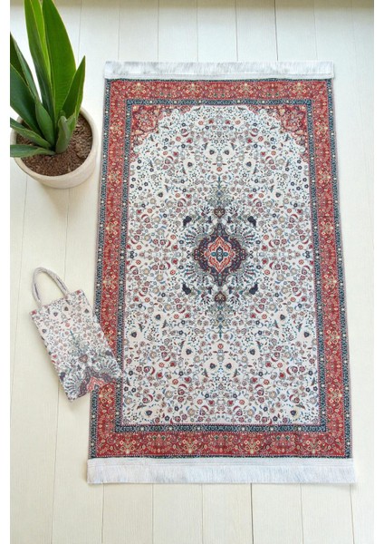 Ipeksi Dokulu Çantalı Kadife Seccade - Çiçek Motifli, Pratik, Taşınabilir - Bordo fiyatları