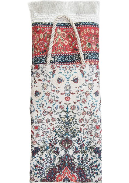 Ipeksi Dokulu Çantalı Kadife Seccade - Çiçek Motifli, Pratik, Taşınabilir - Bordo fırsatları