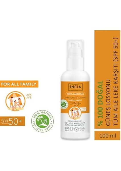 INCIA%100 Doğal ve Organik Tamanu Yağlı Güneş Losyonu Mineral Filtreli Tüm Aile Için 50 Spf 100 ml modelleri