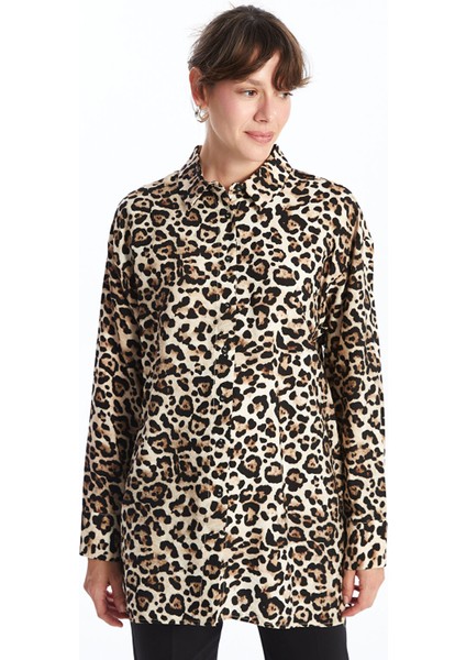 Yeni Sezon Leopar Desenli Oversize Kadın Gömlek