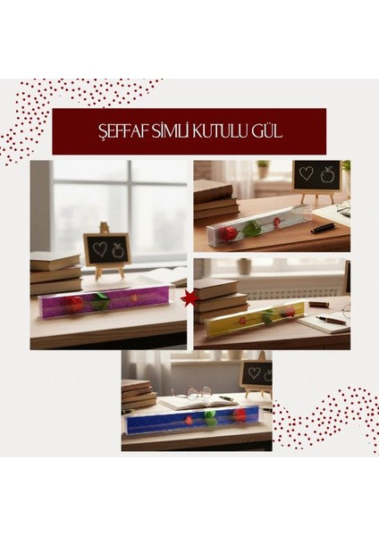 Şeffaf Simli Kutulu Gül - Öğretmenler Günü Hediyesi
