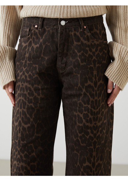 Yeni Sezon Leopar Desenli Wideleg Kadın Jean Pantolon modelleri