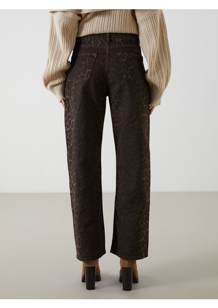 Yeni Sezon Leopar Desenli Wideleg Kadın Jean Pantolon fırsatları