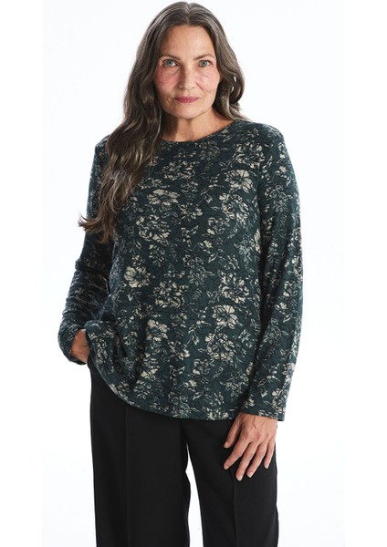 Yeni Sezon Bisiklet Yaka Desenli Uzun Kollu Kadın Bluz