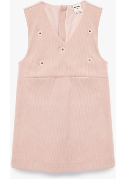 Nakış Detaylı V Yaka Kolsuz Kadife Jile Elbise