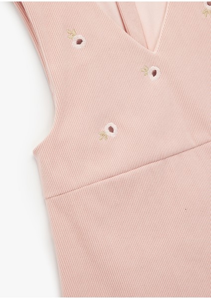 Nakış Detaylı V Yaka Kolsuz Kadife Jile Elbise modelleri