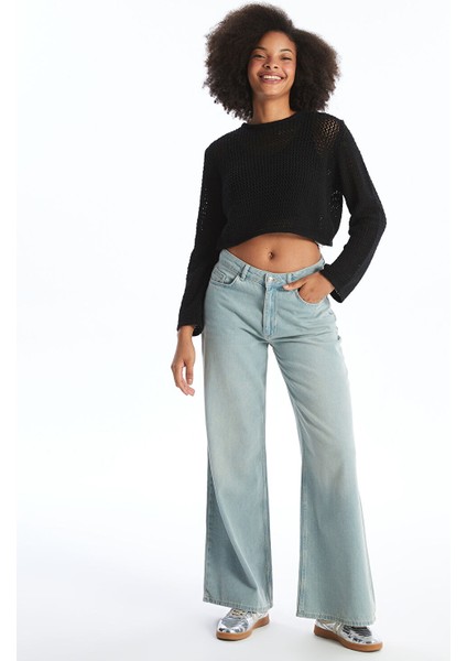 Yeni Sezon Bisiklet Yaka Ajurlu Uzun Kollu Crop Kadın Triko Kazak fiyatları