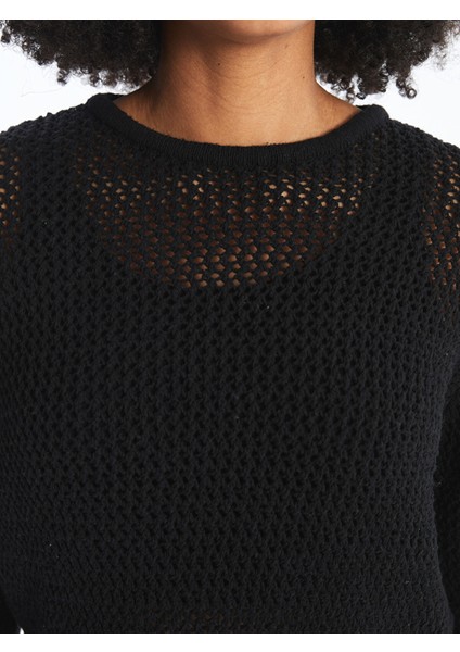 Yeni Sezon Bisiklet Yaka Ajurlu Uzun Kollu Crop Kadın Triko Kazak modelleri