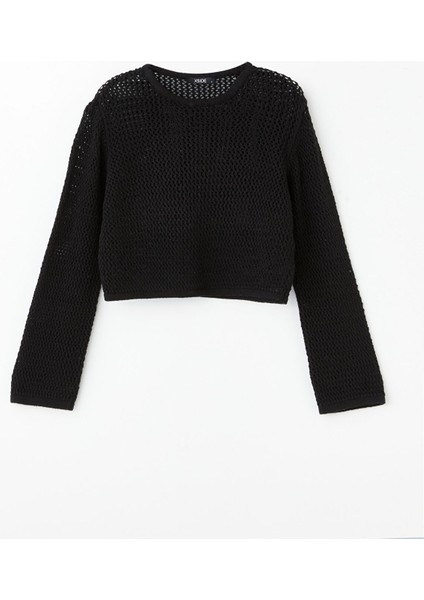 Yeni Sezon Bisiklet Yaka Ajurlu Uzun Kollu Crop Kadın Triko Kazak indirimleri
