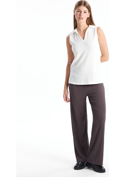 Yeni Sezon Beli Lastikli Düz Geniş Paça Kadın Pantolon