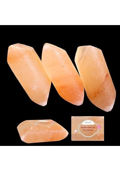 Hanzade Bitkisel Himalaya Tuz Sabunu 300-350 gr x 3 Adet Zengin Mineralli Doğal Saf Pembe Himalaya Kaya Tuzu Sabunu Doğal Peeling