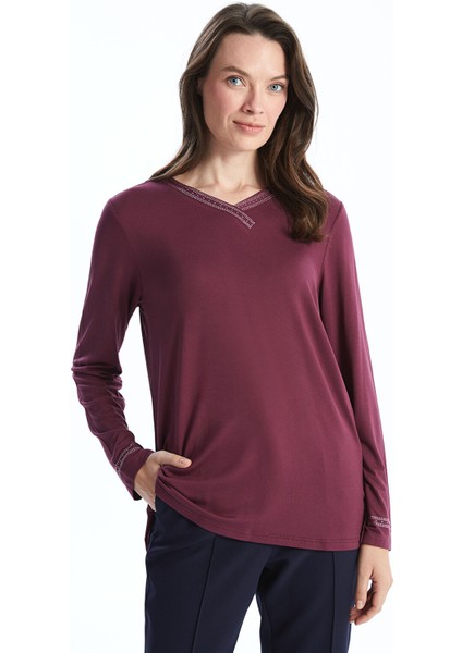 Yeni Sezon V Yaka Parlak Taşlı Kadın Bluz