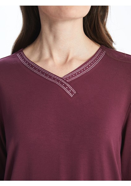 Yeni Sezon V Yaka Parlak Taşlı Kadın Bluz modelleri