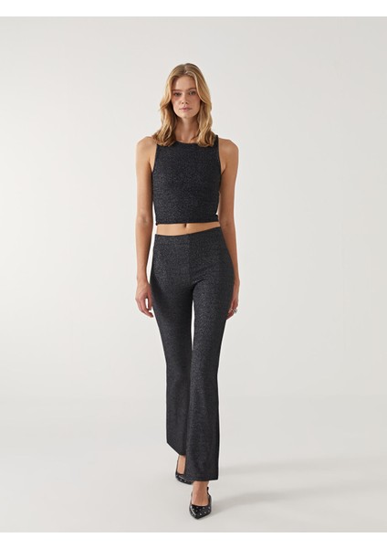 Yeni Sezon Beli Lastikli Parlak Görünümlü Kadın Tayt Pantolon