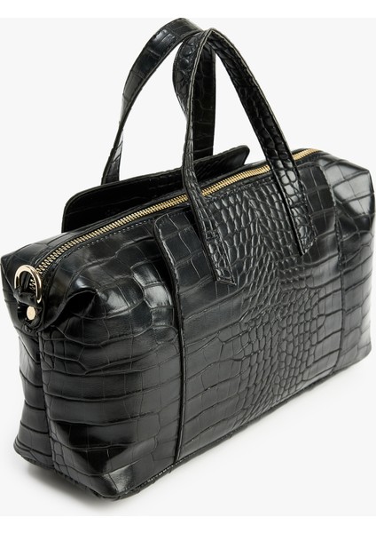 Timsah Derisi Görünümlü Fermuarlı Saplı Askılı Tote Çanta fiyatları