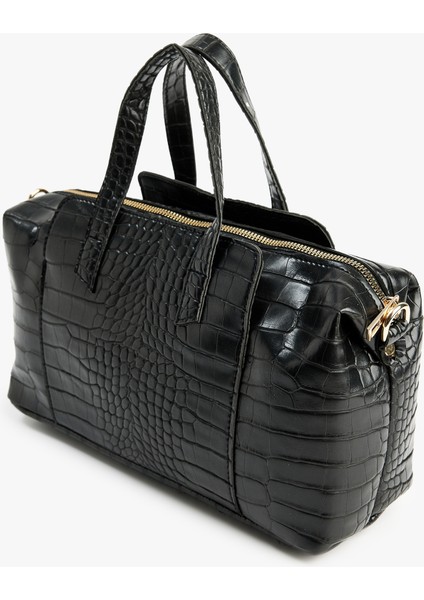 Timsah Derisi Görünümlü Fermuarlı Saplı Askılı Tote Çanta modelleri