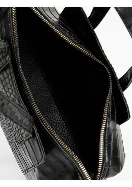 Timsah Derisi Görünümlü Fermuarlı Saplı Askılı Tote Çanta indirimleri