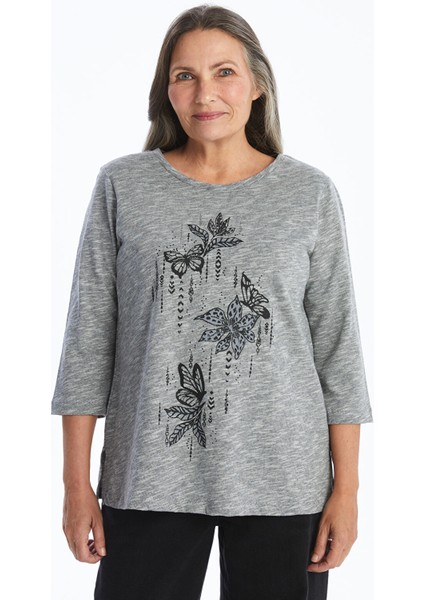 Yeni Sezon Bisiklet Yaka Baskılı Kadın Tişört