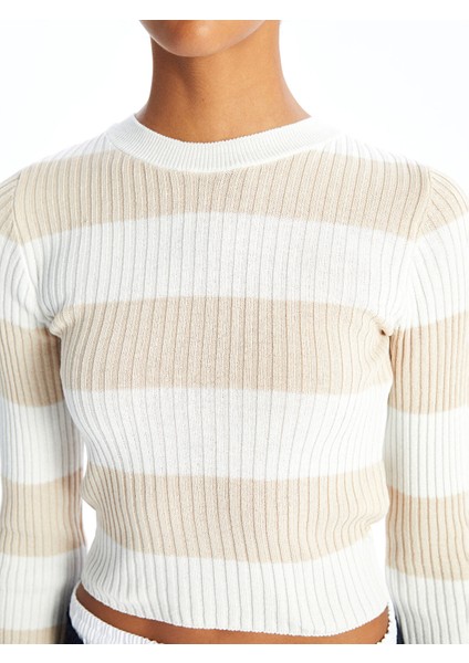 Yeni Sezon Bisiklet Yaka Çizgili Uzun Kollu Crop Kadın Triko Kazak modelleri