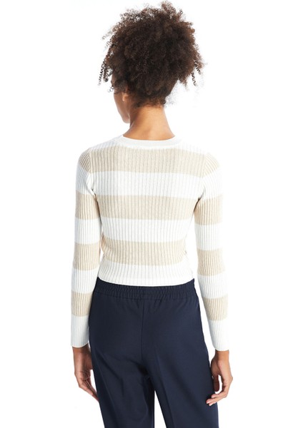 Yeni Sezon Bisiklet Yaka Çizgili Uzun Kollu Crop Kadın Triko Kazak fırsatları