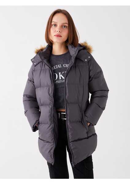 Yeni Sezon Kadın Kapüşonlu Düz Şişme Mont