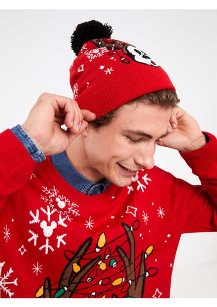 Yeni Sezon Mickey Mouse Baskılı Erkek Triko Bere