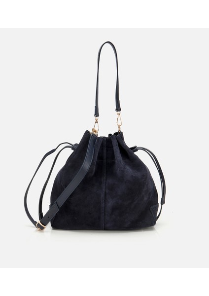 03CAH316270A680 KADIN Süet Deri Lacivert Bucket Omuz Çantası