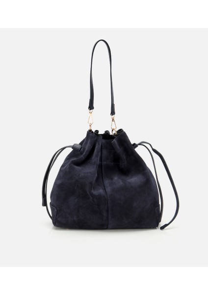 03CAH316270A680 KADIN Süet Deri Lacivert Bucket Omuz Çantası