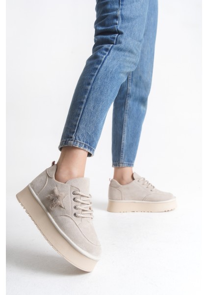 Kadın Halat Bağcıklı Süet Yıldız Detaylı Kalın Taban Bot & Bootie