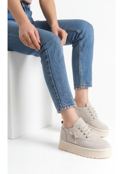 Kadın Halat Bağcıklı Süet Yıldız Detaylı Kalın Taban Bot & Bootie modelleri