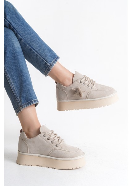 Kadın Halat Bağcıklı Süet Yıldız Detaylı Kalın Taban Bot & Bootie fırsatları