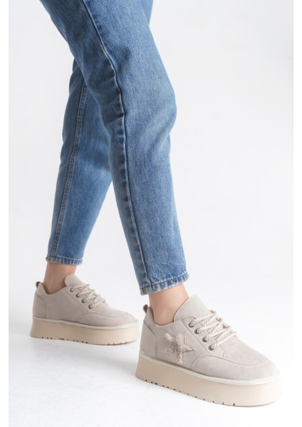 Kadın Halat Bağcıklı Süet Yıldız Detaylı Kalın Taban Bot & Bootie indirimleri