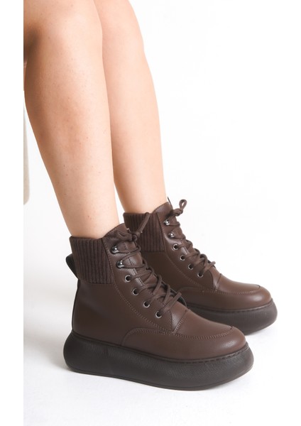 Kadın Platform Kalın Taban Bağcıklı Triko Detaylı Günlük Bot & Bootie fiyatları