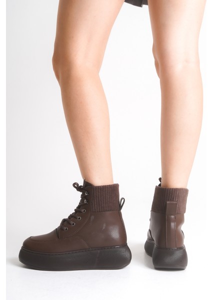 Kadın Platform Kalın Taban Bağcıklı Triko Detaylı Günlük Bot & Bootie fırsatları