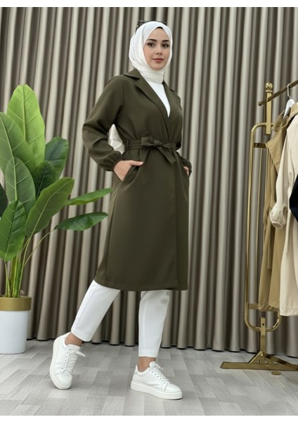 Bondit Kumaş Cepli Kuşaklı Kadın Trençkot fırsatları