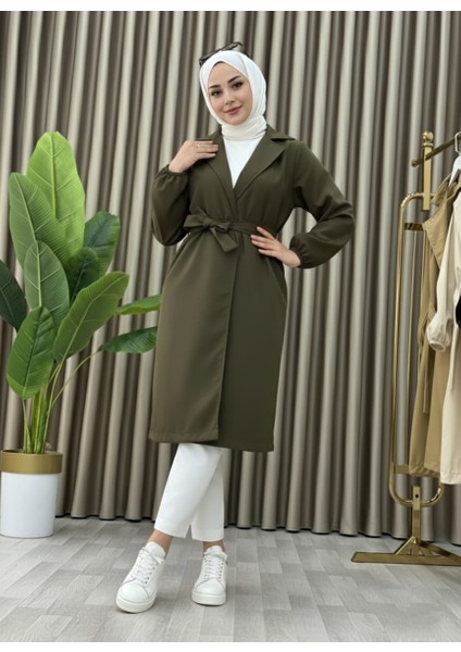 Bondit Kumaş Cepli Kuşaklı Kadın Trençkot indirimleri