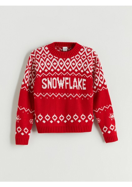 Yeni Sezon Bisiklet Yaka Desenli Kız Çocuk Triko Kazak