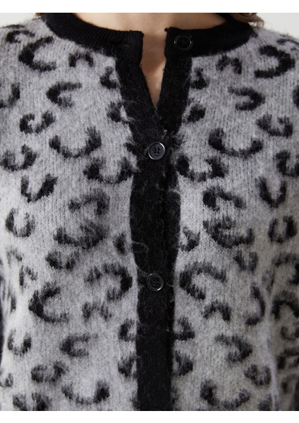 Yeni Sezon Bisiklet Yaka Leopar Desenli Kadın Triko Hırka modelleri