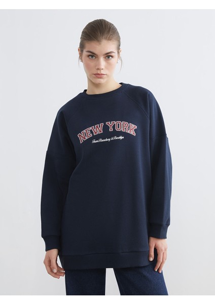 Yeni Sezon Baskılı Oversize Kadın Kalın Sweatshirt Tunik