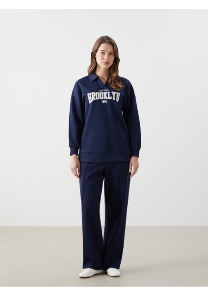 Yeni Sezon Polo Yaka Baskılı Kadın Kalın Sweatshirt Tunik fiyatları