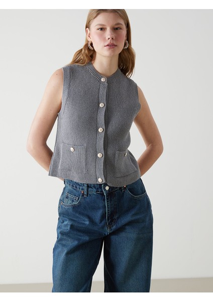 Yeni Sezon Bisiklet Yaka Kadın Triko Yelek